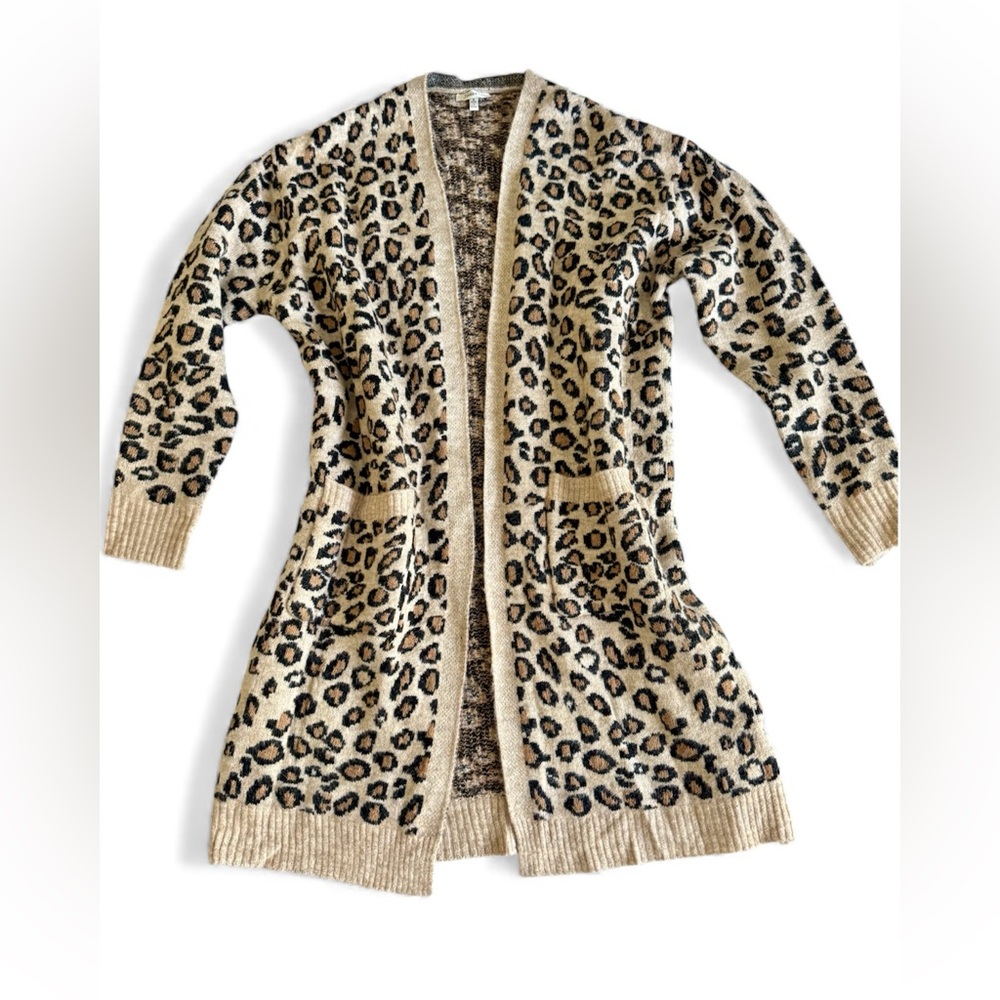 New Jodifl Leopard animal print oversized Open Front long Sweater Cardigan S